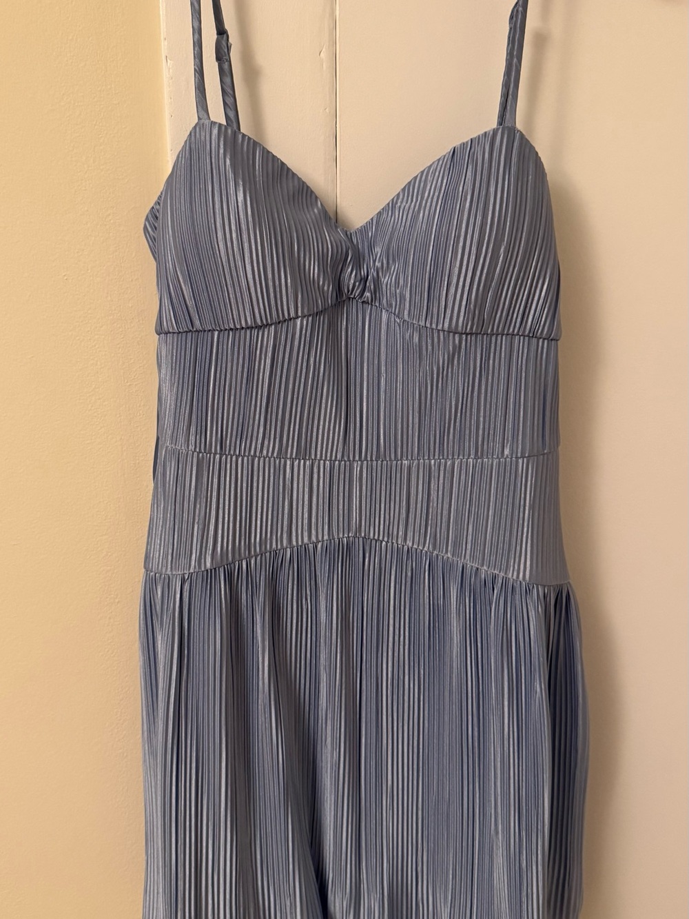 Pleated Spaghetti Strap Mini Dress in Dusty Blue